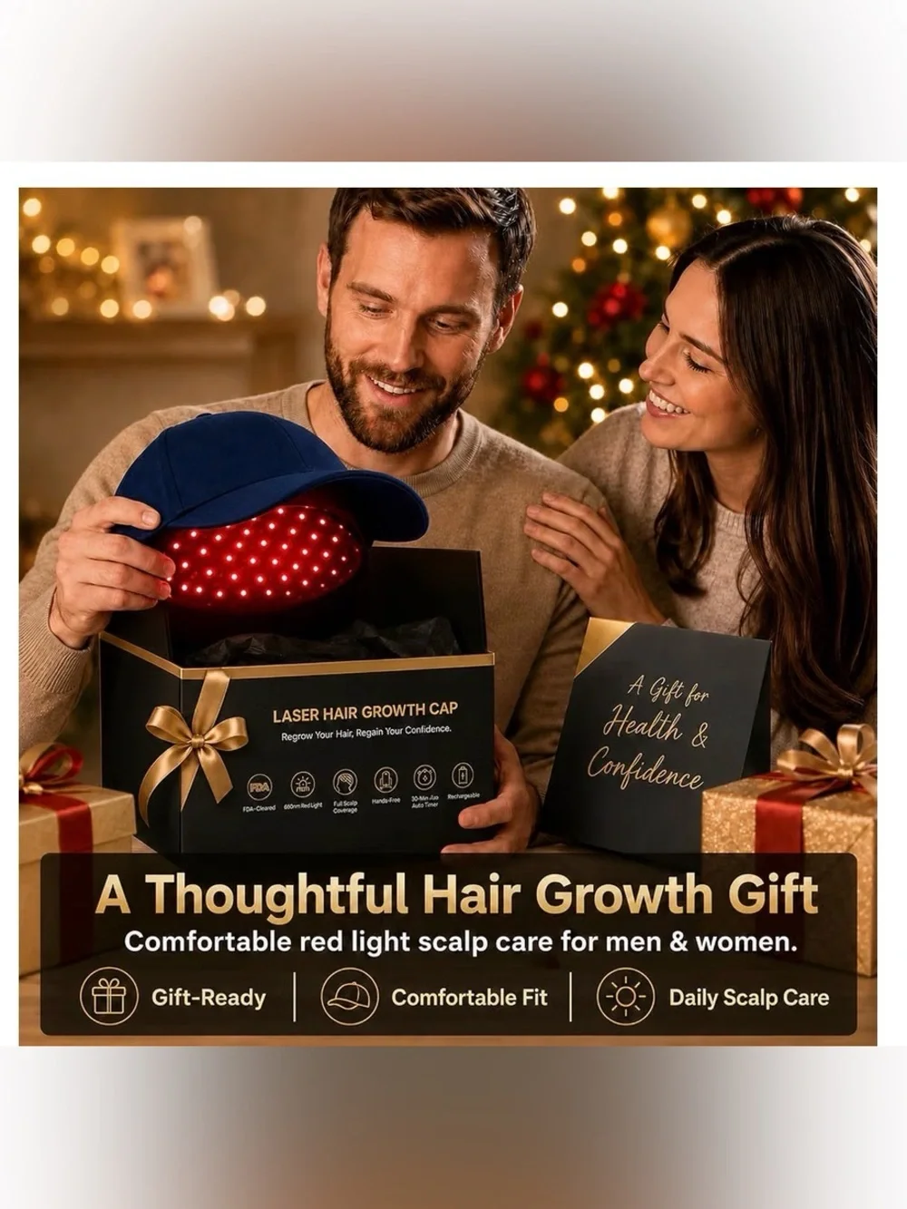 Red Light Therapy Hair Growth Cap – 650nm LLLT, Rechargeable,Blue Hair Growth
